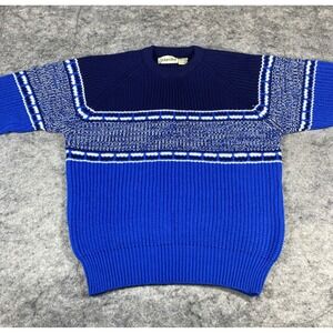 Vintage St. Johns Bay‎ Cable Knit Sweater Mens M Blue White Nordic Fair Isle 90s